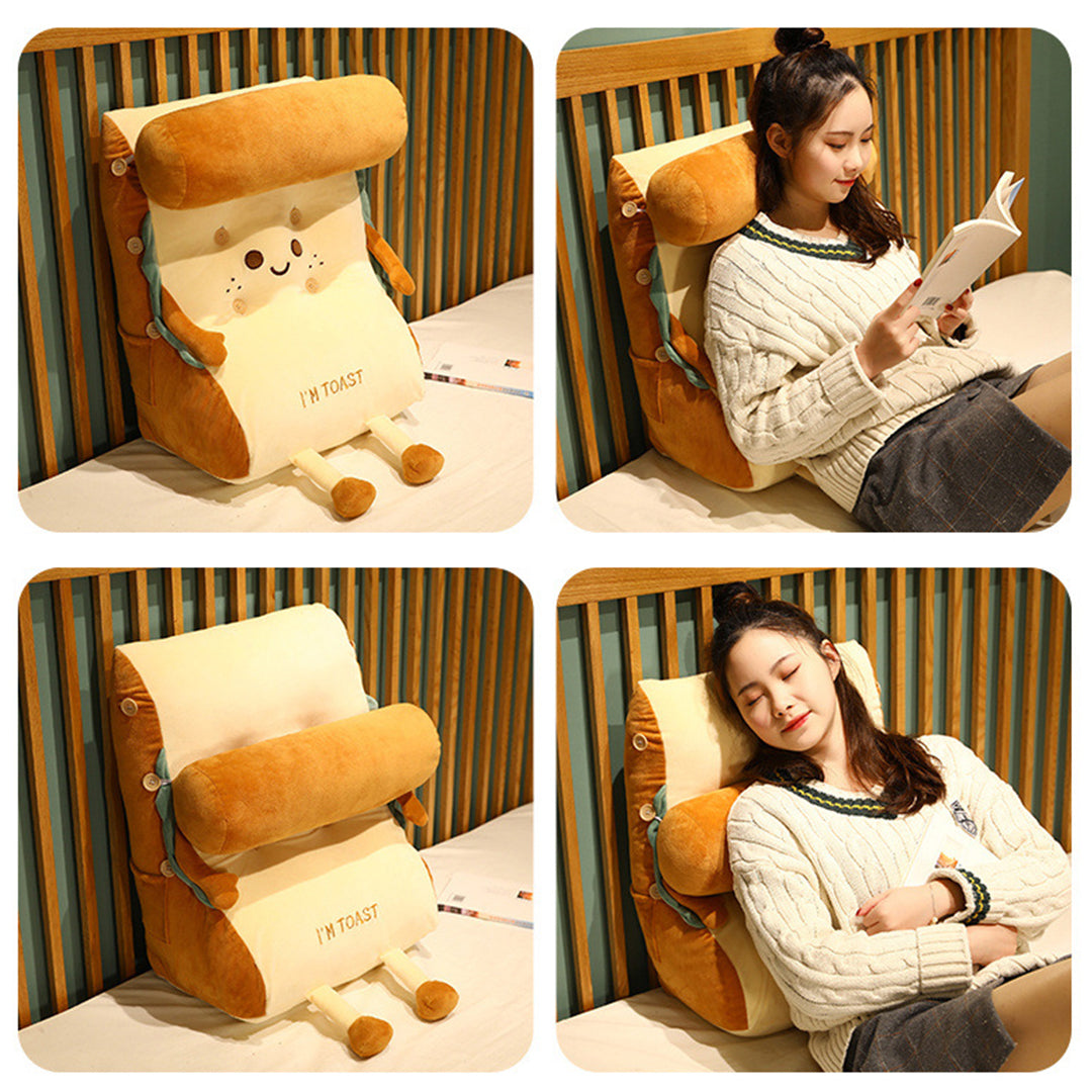 SOGA 2X Smiley Face Toast Bread Wedge Cushion Stuffed Plush Cartoon Back Support Pillow Home Decor LUZ-SCushion023X2