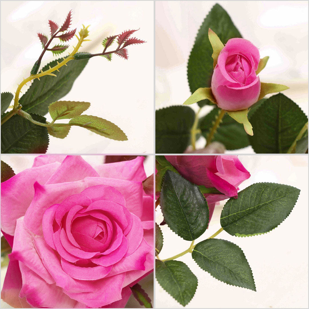 SOGA 12pcs Artificial Silk Flower Fake Rose Bouquet Table Decor Dark Pink LUZ-AFlower3H12Red