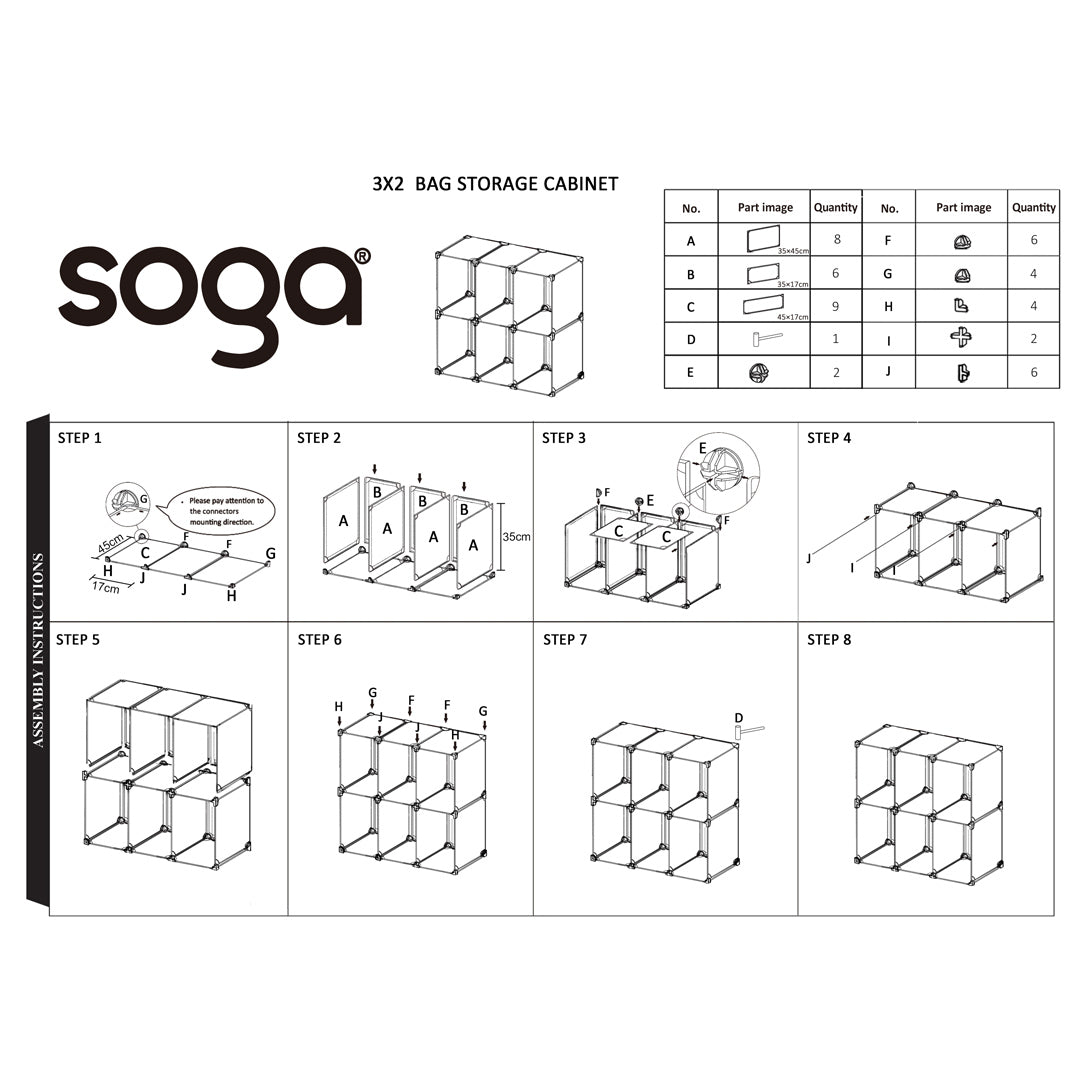 SOGA 3 Tier Multifunctional PP Plastic Bag Box Portable Cubby DIY Storage Shelves Stackable Handbag Purse Organiser LUZ-BagBox005