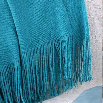 SOGA Blue Acrylic Knitted Throw Blanket Solid Fringed Warm Cozy Woven Cover Couch Bed Sofa Home Decor LUZ-Blanket910