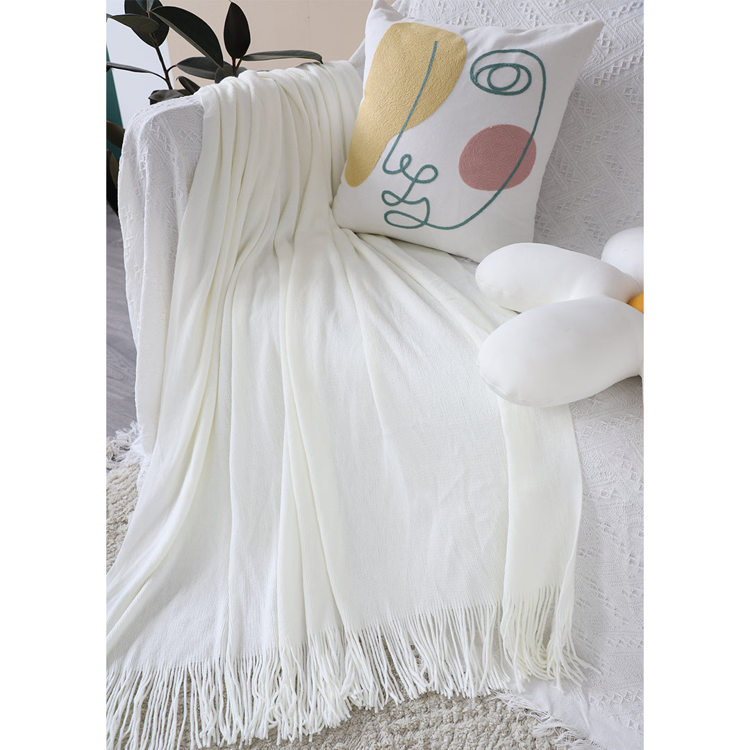 SOGA White Acrylic Knitted Throw Blanket Solid Fringed Warm Cozy Woven Cover Couch Bed Sofa Home Decor LUZ-Blanket912