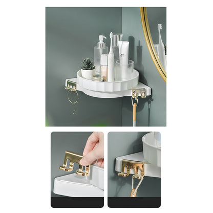 SOGA 2X White 360 Degree Wall-Mounted Rotating Bathroom Organiser Corner Vanity Rack Toilet Adhesive Storage Shelf LUZ-BathA007X2