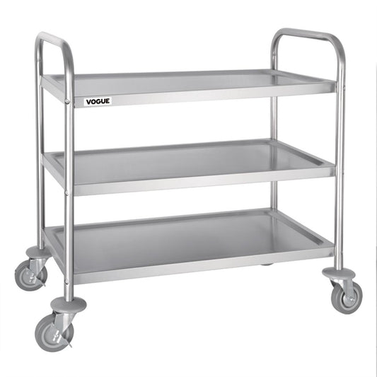 Vogue Stainless Steel 3 Tier Clearing Trolley Medium PAS-F994