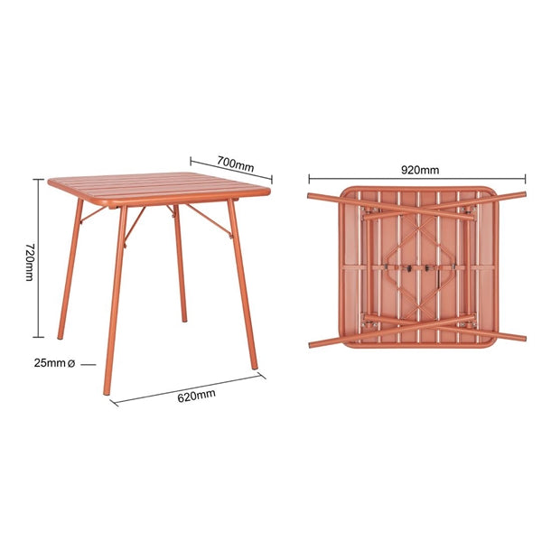 Bolero Terracotta Square Slatted Steel Table - 700mm PAS-CK064