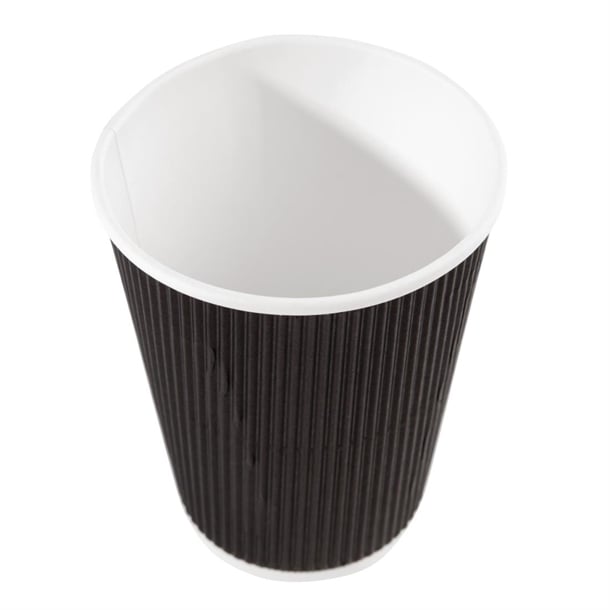 Fiesta Recyclable Takeaway Coffee Cups Ripple Wall Kraft Black 340ml (Pack of 25) PAS-CM541