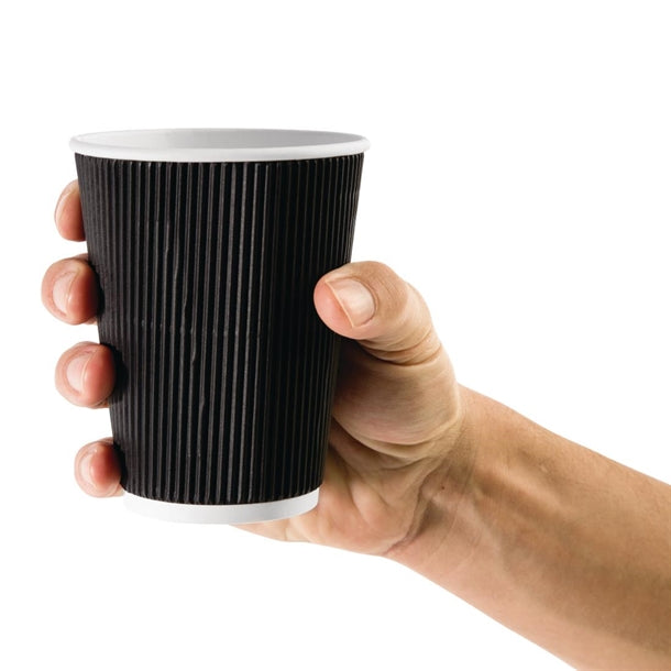 Fiesta Recyclable Takeaway Coffee Cups Ripple Wall Kraft Black 340ml (Pack of 25) PAS-CM541