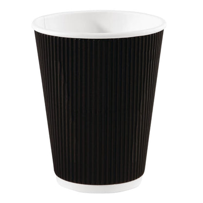 Fiesta Recyclable Takeaway Coffee Cups Ripple Wall Kraft Black 340ml (Pack of 25) PAS-CM541