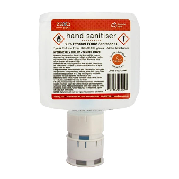 Zexa foam hand sanitiser 80% ethanol 1ltr cartridge PAS-DD440