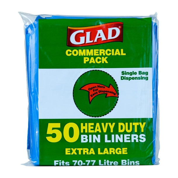 Glad heavy duty bin liners XL 70-77ltr blue (pack 50) PAS-DD464