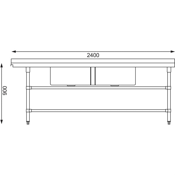 Vogue Dishwasher Inlet Table with Double Bowl Sink 90mm outlet 2400x700x960mmR/H PAS-DE476