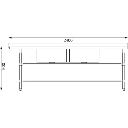 Vogue Dishwasher Inlet Table with Double Bowl Sink 90mm outlet 2400x700x960mmR/H PAS-DE476