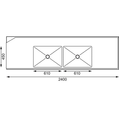 Vogue Dishwasher Inlet Table with Double Bowl Sink 90mm outlet 2400x700x960mmR/H PAS-DE476