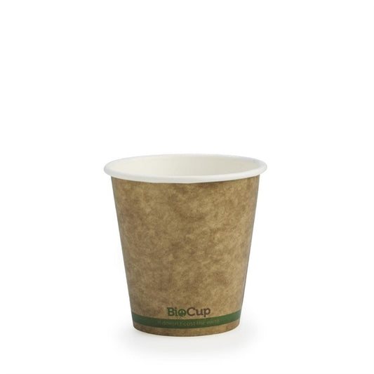 BioPak Kraft Green Stripe Hot BioCups Single Wall 230ml / 6oz (Pack of 1000) PAS-FK402