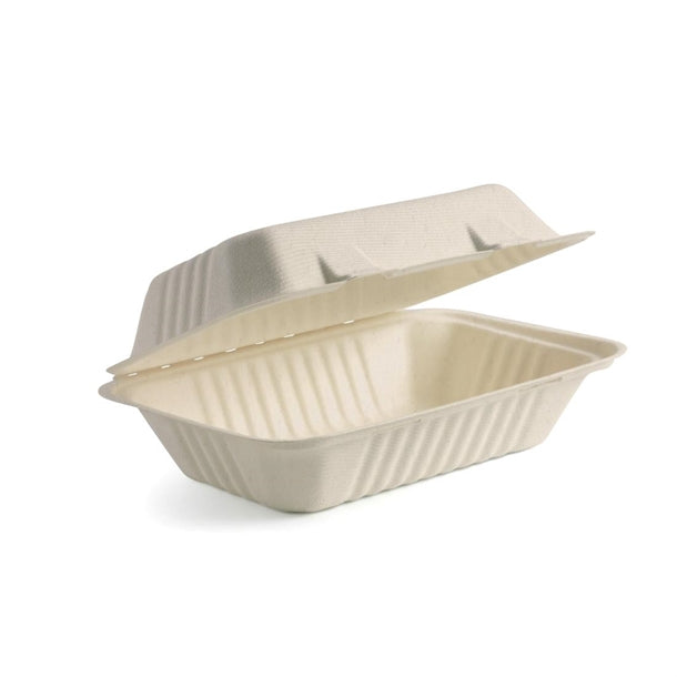 BioPak BioCane Clamshell Burger Boxes White 229mm (Pack of 250) PAS-FK429