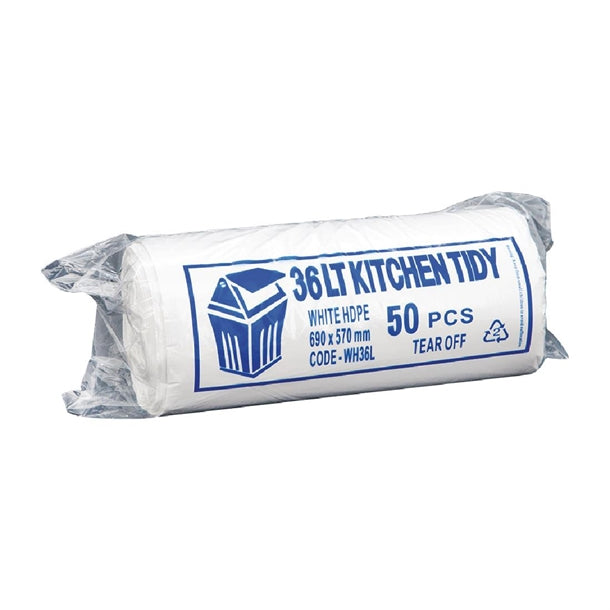 Jantex Kitchen Tidy White Garbage Bags Large 36Ltr (Pack of 50) PAS-FL876