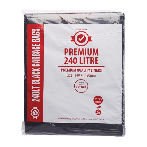 Jantex Premium Garbage Bags Black 240Ltr (Pack of 25) PAS-FL882