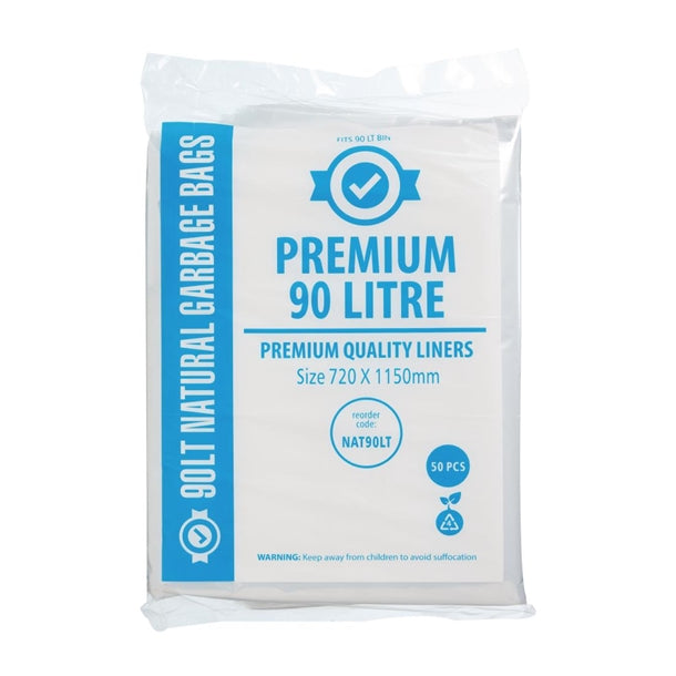 Jantex Premium Food Safe Garbage Bags Clear 90Ltr (Pack of 50) PAS-FL886