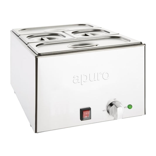 Apuro Bain-Marie with Pans 2x1/3 & 2x1/6 Pans 150mm Deep Inc Lids PAS-FT691-A