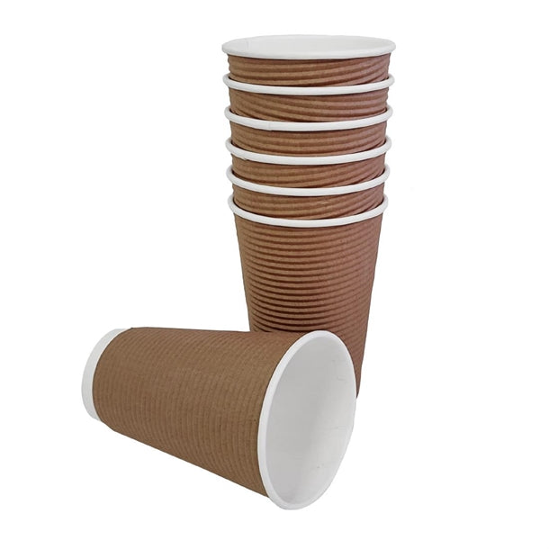 Fiesta Recyclable Takeaway Coffee Cups Ripple Wall Kraft 450ml (Pack of 500) PAS-GF024