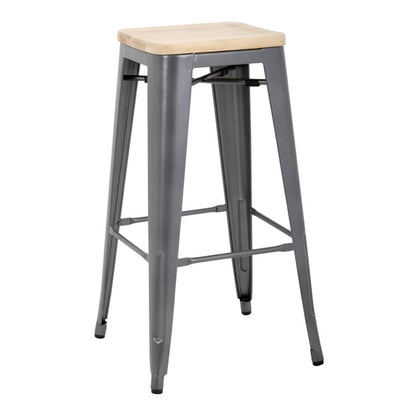 Bolero Bistro High Stools with Wooden Seat Pad Gun Metal (Pack of 4) PAS-GM639