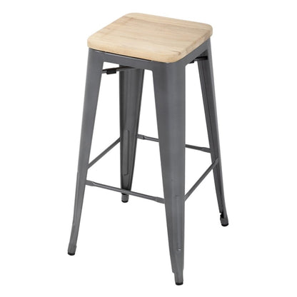 Bolero Bistro High Stools with Wooden Seat Pad Gun Metal (Pack of 4) PAS-GM639