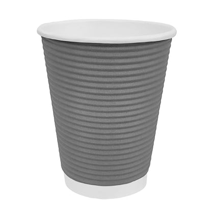 Fiesta Recyclable Takeaway Coffee Cups Ripple Wall Charcoal 225ml (Pack of 25) PAS-GP430