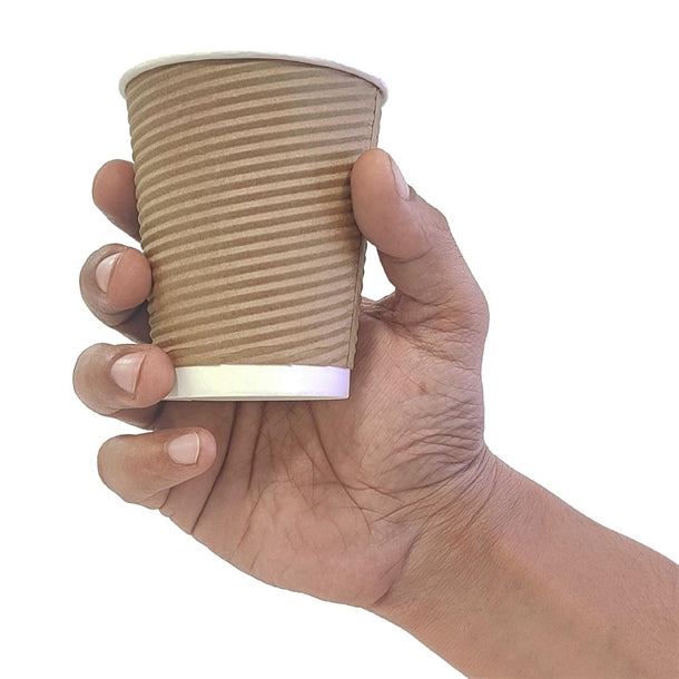 Fiesta Recyclable Takeaway Coffee Cups Ripple Wall Kraft 225ml (Pack of 25) PAS-GP443