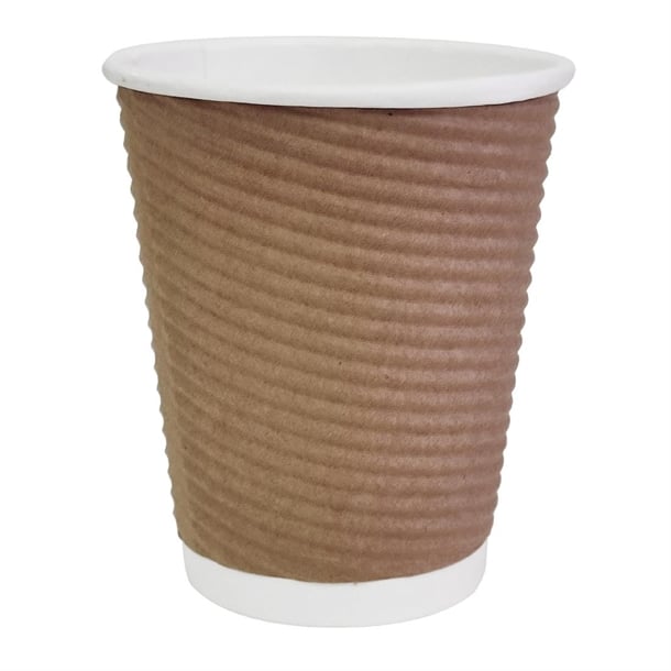 Fiesta Recyclable Takeaway Coffee Cups Ripple Wall Kraft 225ml (Pack of 25) PAS-GP443