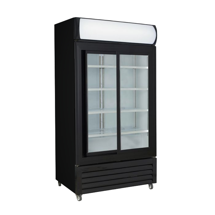 Thermaster 1000L Two Sliding Glass Door Colourbond Upright Drink Fridge Black LG-1000SDBP GRS-LG-1000SDBP