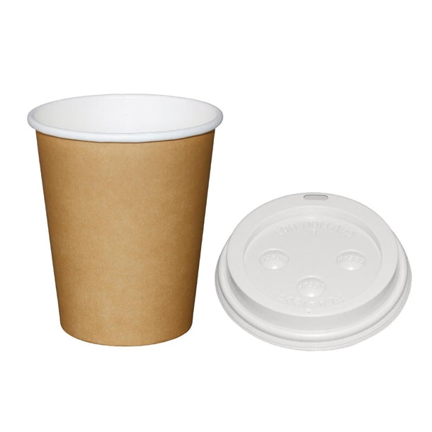 Special Offer Fiesta Recyclable Brown 225ml Hot Cups and White Lids (Pack of 1000) PAS-SA434